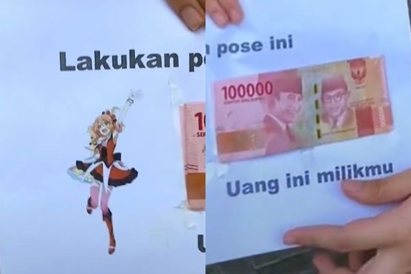 Viral Cowok Pose Anime Demi Ambil Uang di Tembok Parkiran. (TikTok)