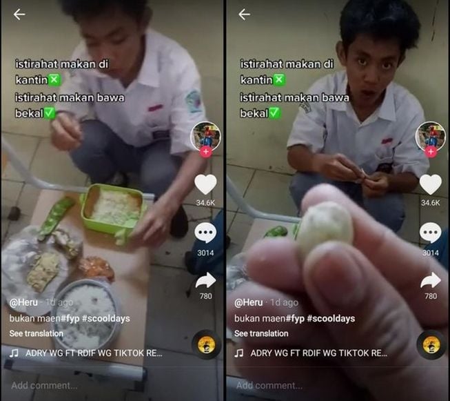 Viral siswa bawa lauk bekal tak terduga, warganet khawatirkan teman sebangkunya. (TikTok/@ihnahagitu)