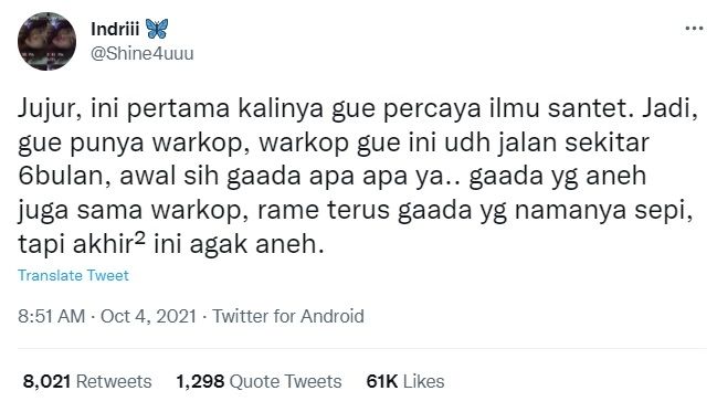 Dugaan ilmu santet. [Twitter]