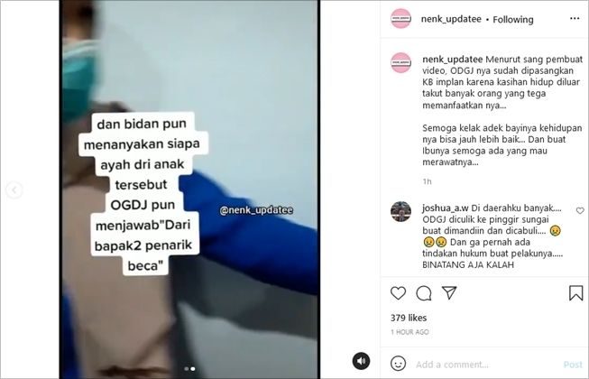 Viral ODGJ melahirkan dibantu bidan, jawab begini saat ditanya siapa ayah bayinya. (Instagram/@nenk_updatee)