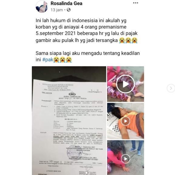 Pedagang perempuan dianiaya preman malah ditetapkan jadi tersangka. (Facebook)