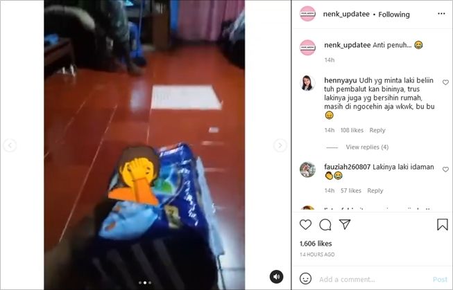 Pria diomeli istri karena beli pembalut kemalahan, langsung ngeles begini. (Instagram/@nenk_updatee)