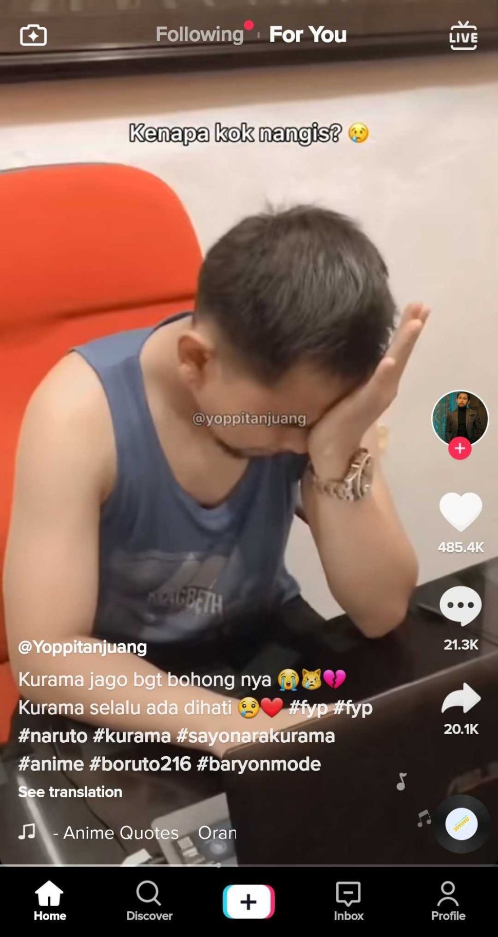 Suami Menangis Karena Kurama Meninggal. (TikTok)