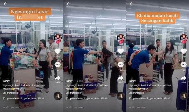 Viral ngisengin kasir mini market, balasannya malah bikin meleleh. (TikTok/@devi160994)