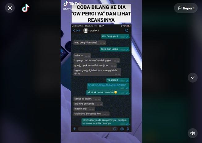 Niat hati prank gebetan, wanita ini malah dapat jawaban yang menyakitkan. (TikTok/@hey.taaaa)