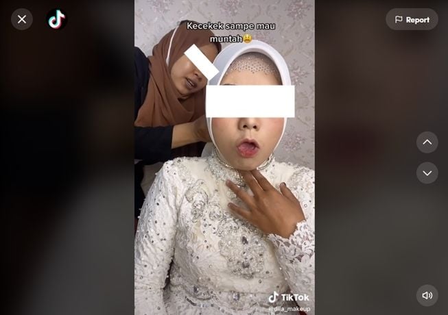 MUA lakukan hal tak terduga saat merias, pengantin sampai batuk-batuk. (TikTok/@dila_makeup)