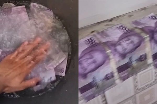 Viral Cewek Rendam Uang Pakai Deterjen. (TikTok)