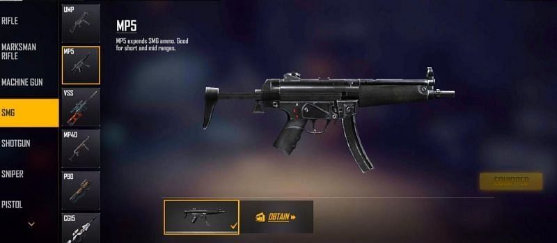 Senjata SMG Terbaik FF Max, MP5. [Sportskeeda]