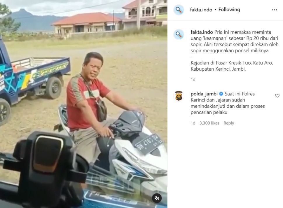 Viral pemotor memalak sopir truk, ternyata candaan. (Instagram)