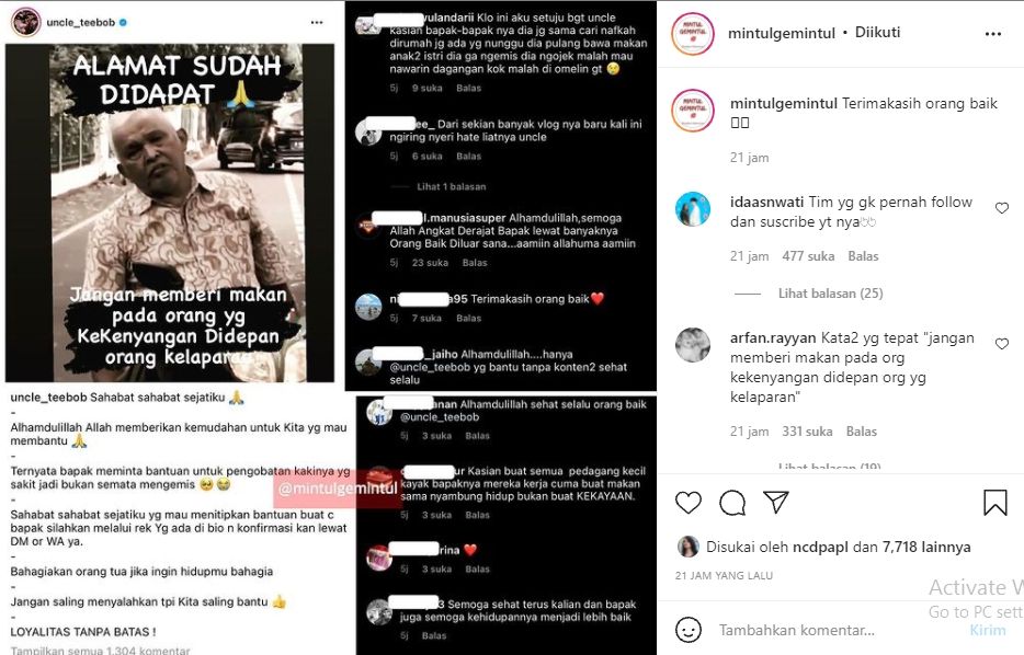 Kakek yang dianggap ngemis oleh Baim Wong ternyata butuh bantuan pengobatan untuk kakinya [Instagram/@mintulgemintul]