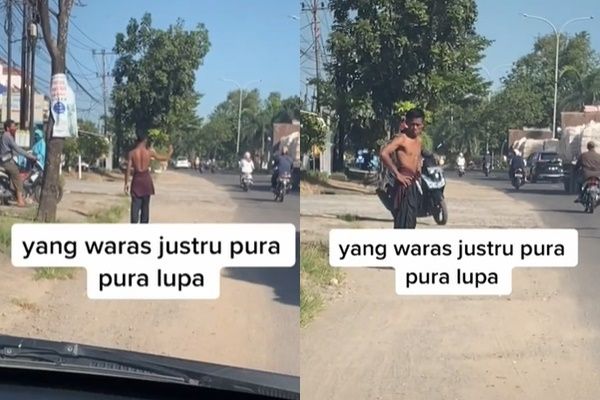 Viral Momen Menggetarkan ODGJ Salat di Trotoar. (TikTok)