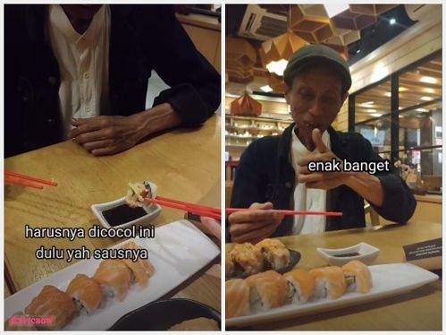 Driver Ojol Ditraktir Anaknya Makan Sushi. (TikTok)