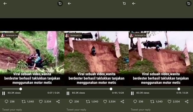 Viral aksi wanita berdaster taklukan tanjakan terjal. (Twitter/@shitlicious)