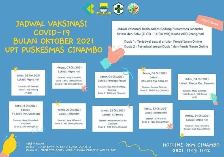 Info vaksin Bandung selama bulan Oktober 2021.