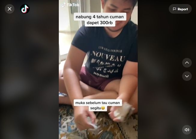 Viral pria nabung 4 tahun cuma dapat segini. (TikTok/@dheadelavega)