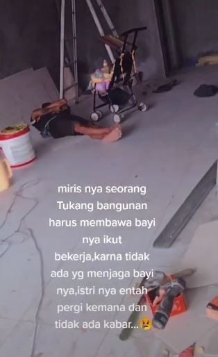 Viral kuli bangunan bawa bayi saat bekerja. (Tiktok)