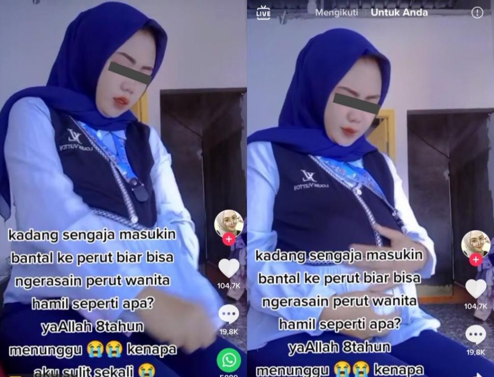 Perempuan Rela Masukkan Bantal ke Perut Demi Rasakan Jadi Bumil (TikTok)