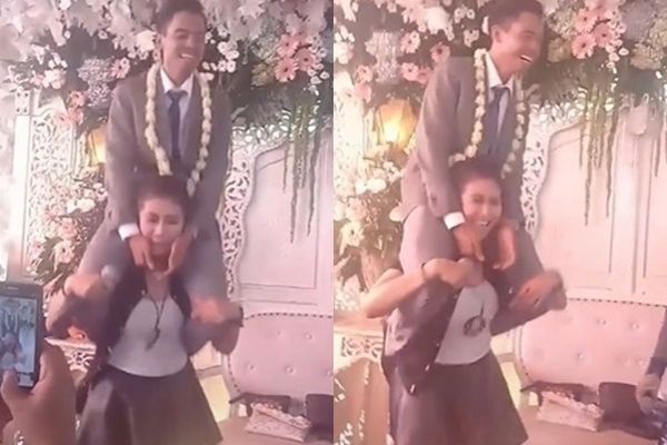 Viral Video Biduan Gendong Pengantin Pria. (TikTok)