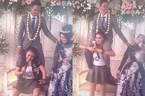 Viral Video Biduan Gendong Pengantin Pria. (TikTok)