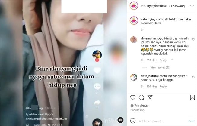 Viral pengakuan pelakor sengaja tinggalkan noda lipstik. (Instagram/@ratu.nyinyir.officiall)