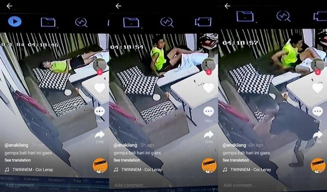 Viral rekaman CCTV saat gempa bali, reaksi pria ini bikin warganet heran. (TikTok/@bigrials)