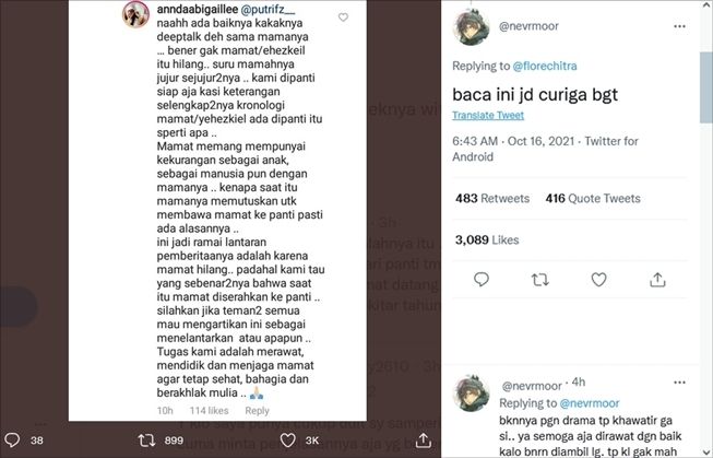 Anak hilang yang ditemukan berkat Twitter ternyata dibuang ibu sendiri? (Twitter)