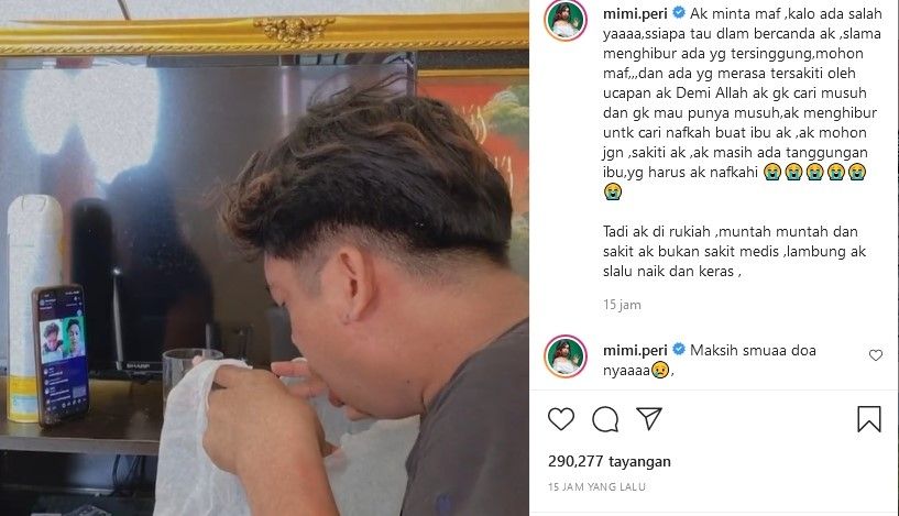 Mimi Peri muntah-muntah setelah diruqiyah. [Instagram]