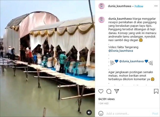 Viral acara pernikahan digelar di tempat tak biasa, lokasi tendanya bikin ngeri. (Instagram/@dunia_kaumhawa)