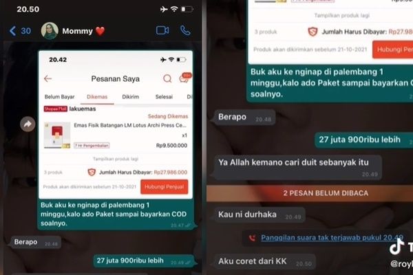 Viral Ibu Emosi Ancam Coret Anak Dari KK Gegara Disuruh Bayar Tagihan COD. (TikTok)