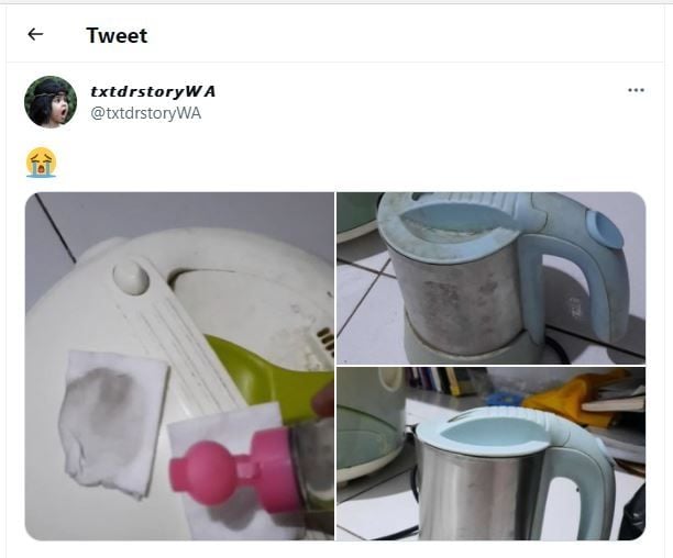 Membersihkan alat dapur dengan micellar water (Twitter @txtdrstoryWA)