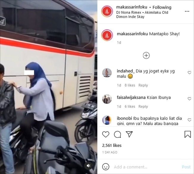 Viral aksi wanita nekat lakukan ini saat jalanan macet. (Instagram/@makassarinfoku)