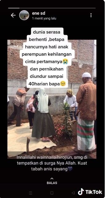 Pesta pernikahan pasangan ini harus tertunda saat cinta pertama sang pengantin wanita meninggal dunia. [TikTok]