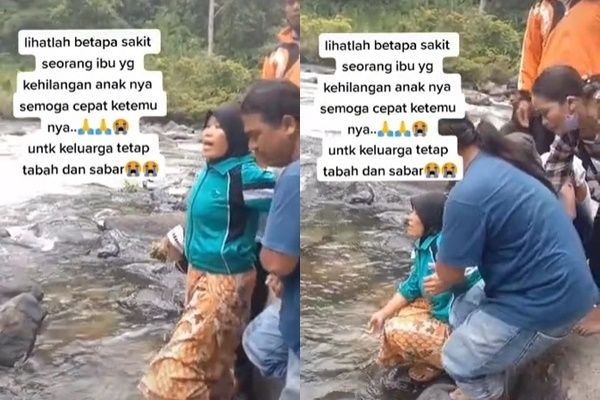 Viral Ibu Teriak Pilu di Pinggir Sungai Cari Sang Anak. (TikTok)