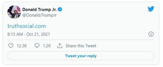 Truth Social, media sosial baru Donald Trump. (Twitter/@DonaldJTrumpJr)