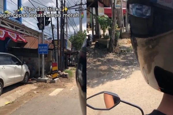 Viral Pengendara Motor Pamer Cara Cepat Lolos Lampu Merah. (TikTok)