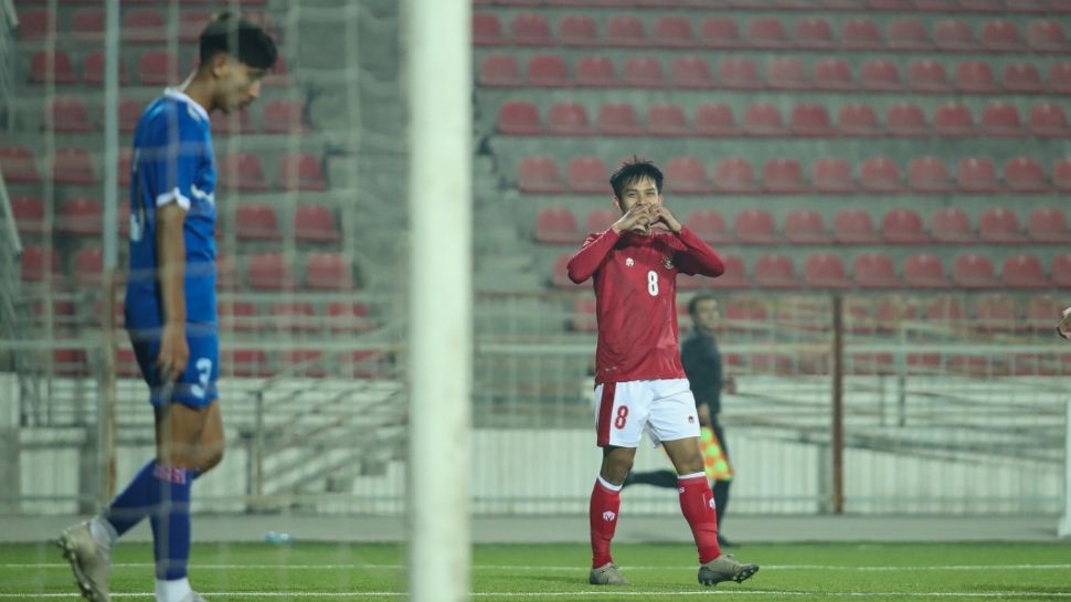 Gelandang Timnas Indonesia U-23, Witan Sulaeman saat selebrasi usai membobol gawang Nepal (dok. PSSI)