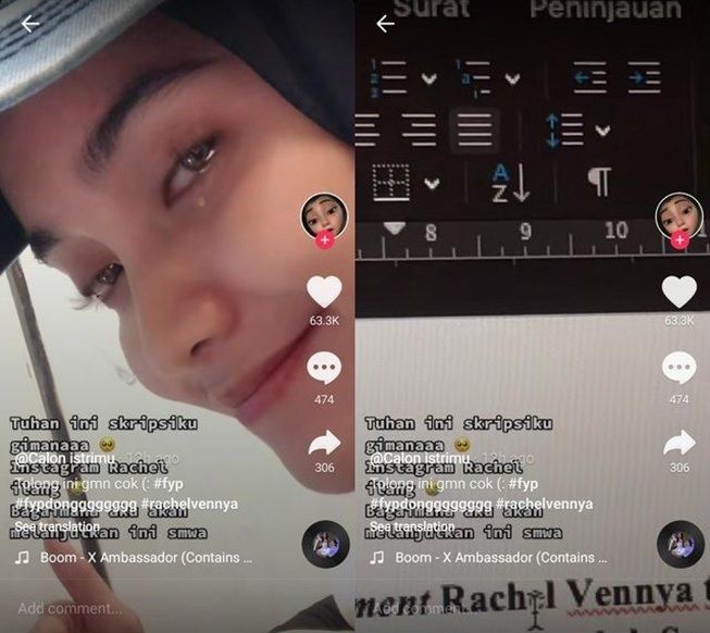 Viral mahasiswi nangis akun Instagram Rachel Vennya ilang. (TikTok/@aku.potatooooo)