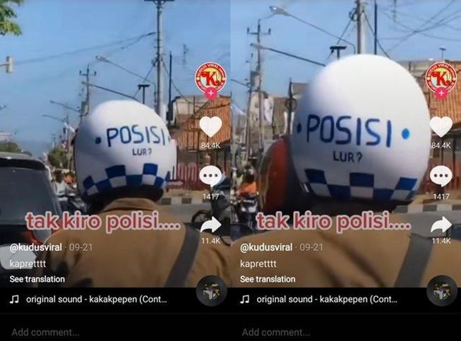 Viral tulisan di helm pemotor bikin terkecoh. (TikTok/@kudusviral)