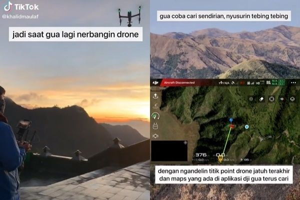 Viral Cowok Panik Drone Rp 70 Juta Jatuh ke Tebing. (TikTok)