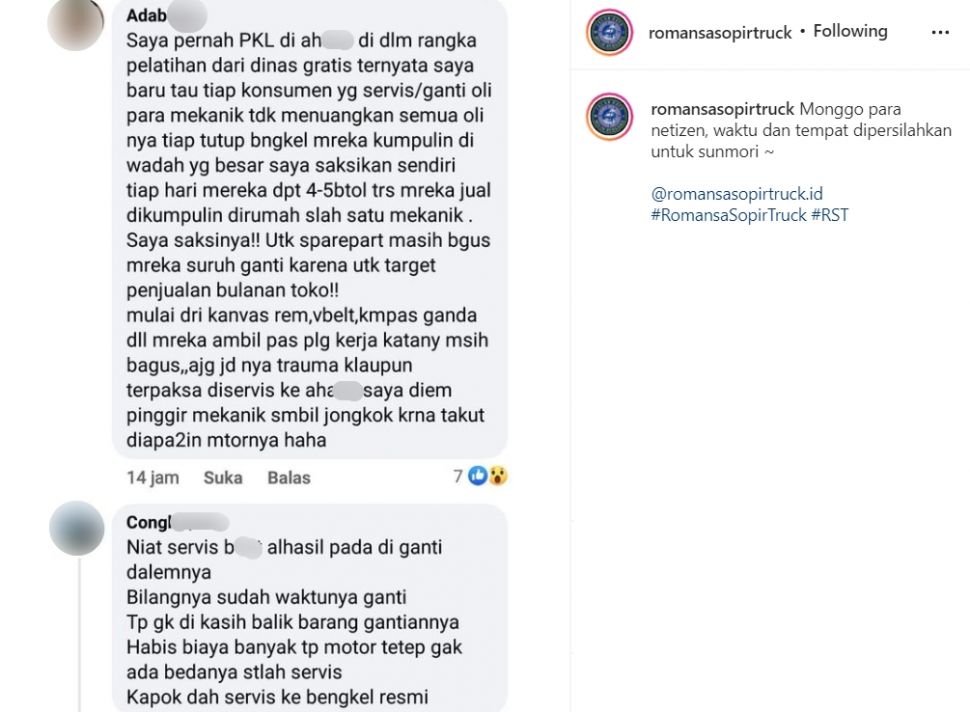 Pengakuan siswa magang saat melihat praktik curang bengkel motor resmi. (Instagram)