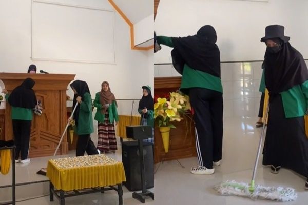 Viral Mahasiswi Muslim Bagi Momen KKN Bersih-bersih di Gereja. (TikTok)