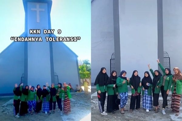 Viral Mahasiswi Muslim Bagi Momen KKN Bersih-bersih di Gereja. (TikTok)