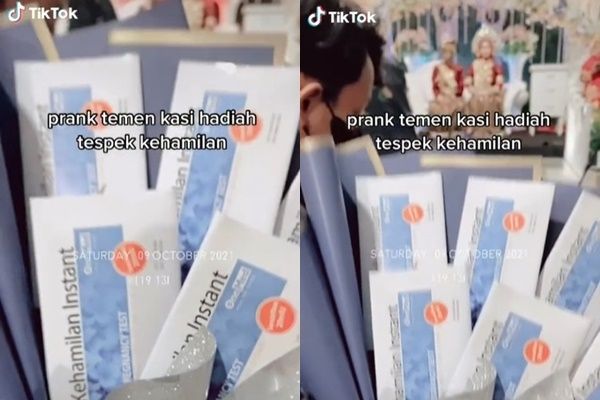 Viral Pengantin Wanita Diberi Hadiah Test Pack di Pelaminan. (TikTok)