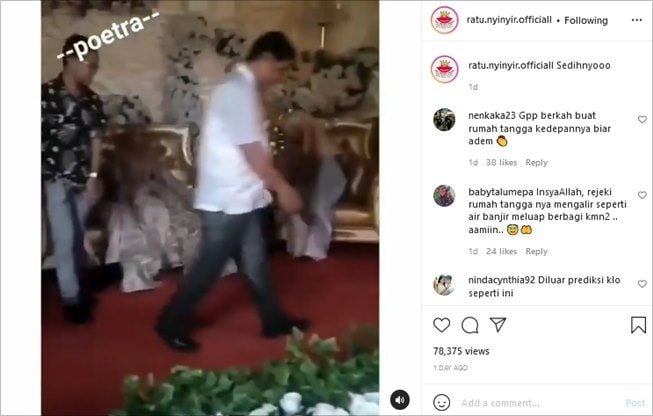 Viral pernikahan pasangan diterjang banjir. (Instagram/@ratu.nyinyir.officiall)