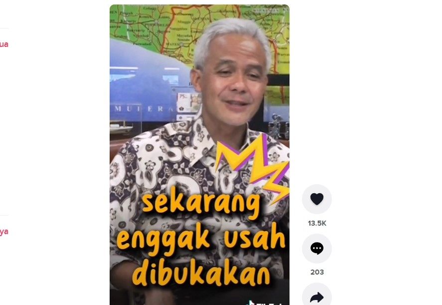 Tangkapan layar video Gubernur Jateng Ganjar Pranowo. [TikTok]