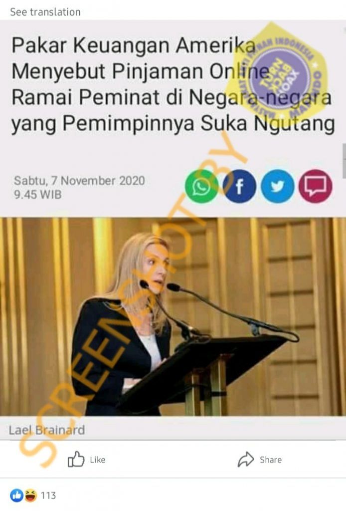 CEK FAKTA Pakar AS Sebut Pinjol Ramai Peminat di Negara yang Hobi Ngutang. (Turnbackhoax.id)