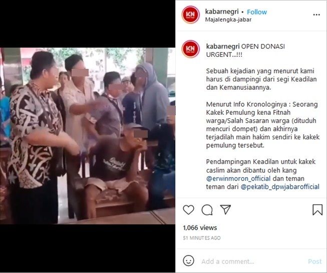 Viral video kakek pemulung dituding mencuri dompet. (Instagram/@kabarnegri)