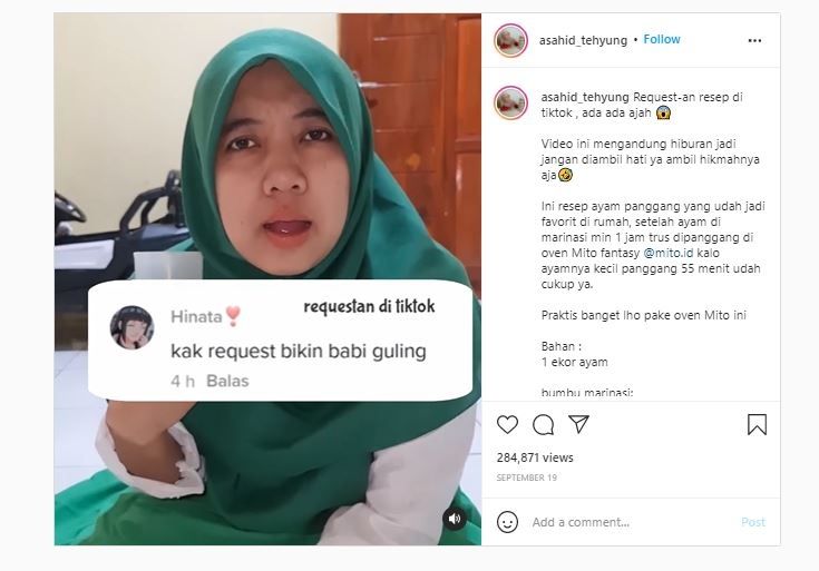 Diminta masak babi guling (Instagram @asahid_tehyung)