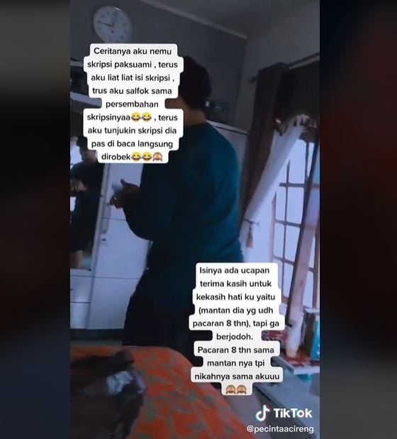 Viral Wanita Baca Isi Skripsi Suami (tiktok.com/@pecintaacireng)