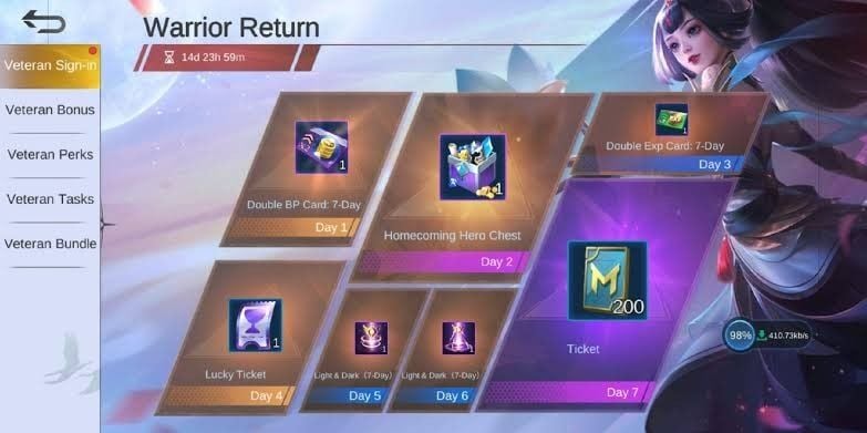 Cara mendapatkan hero gratis Mobile Legends,Veteran Benefits. [Gaming on phone]